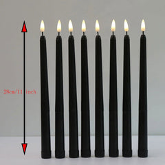 Halloween LED Black Taper Candles With Remote Control - 6 or 12 Pieces, Flameless Electronic 28cm/11 inch Window Candlesticks - candletown.net