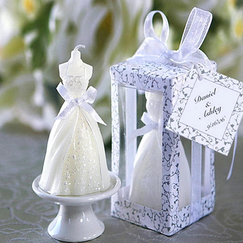 wedding dress party favors 100 Pack White Wedding Dress Candy Gift Boxes, Party Favor Boxes with Ribbon Ties