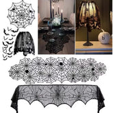 Black Lace Spider Web Halloween Table Runner - candletown.net