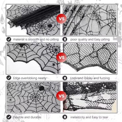 Black Lace Spider Web Halloween Table Runner - candletown.net