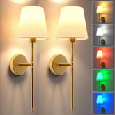 American 2 Packs Wall Lights Battery Operated Wall Sconces Gold Wireless Wall lamp with Remote RGB Colors Modes Rechargeable - candletown.net