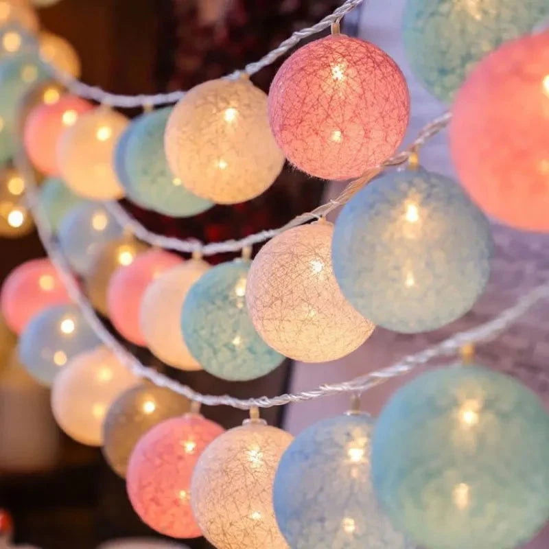 Battery Colorfull Cotton Garland 4cm LED Balls Christmas String Holiday Lights for Home Decoration Wedding Fairy Bedroom Decor - candletown.net