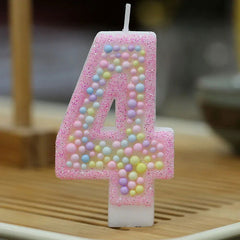 Children's Number Birthday Candles 0-9 - Pink Pearl Design for Kids' Cakes - candletown.net