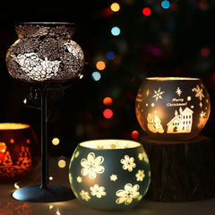 Colorful Snowflake Glass Candle Holder - Perfect for Romantic Dinners & Home Decor - candletown.net