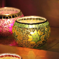 Colorful Snowflake Mosaic Glass Candle Holder - Home Decoration Candlestick in Various Colors - candletown.net