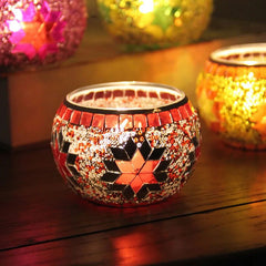 Colorful Snowflake Mosaic Glass Candle Holder - Home Decoration Candlestick in Various Colors - candletown.net