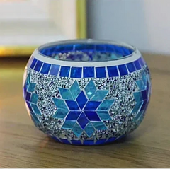 Colorful Snowflake Mosaic Glass Candle Holder - Home Decoration Candlestick in Various Colors - candletown.net
