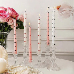 Heart & Flower Printed Taper Candles – Romantic Dinner Set - candletown.net