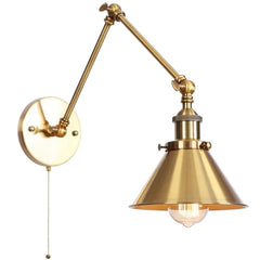 IWHD Long Arm LED Wall Light Sconce Gold Pull Chain Switch Hallway Bedroom Living Room Iron Industrial Adjustable Bedside Lamp - candletown.net
