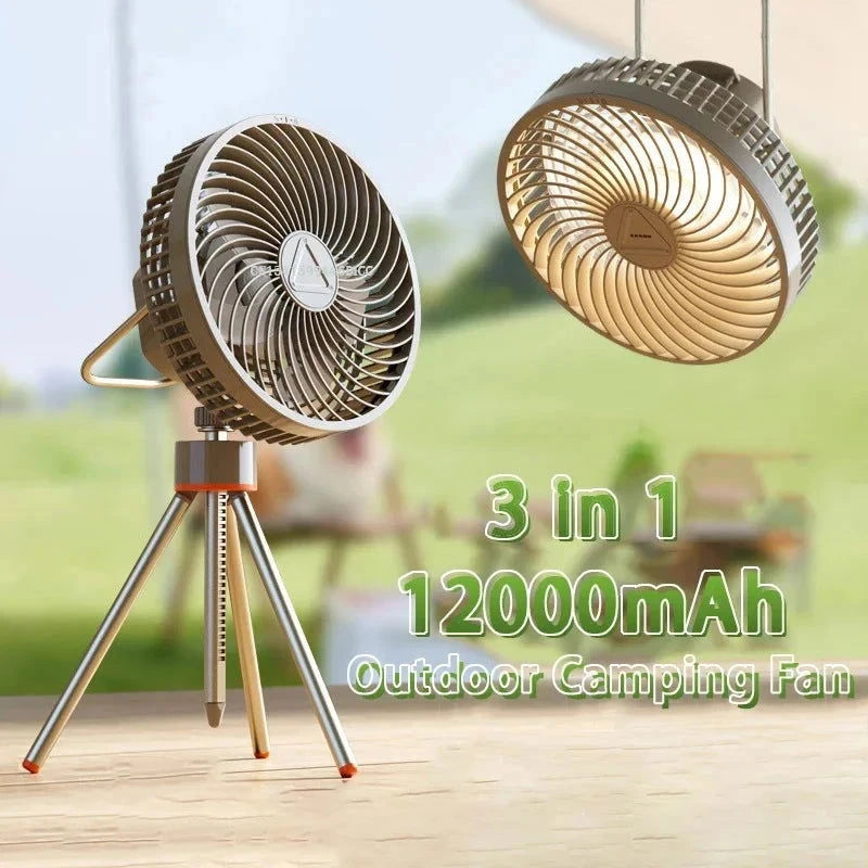 New 12000mAh Camping Fan Rechargeable Tripod Fan Portable Circulator Wireless Ceiling Electric Fan with Power Bank LED Lighting - candletown.net