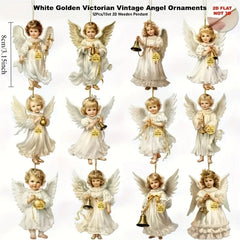 12pcs Vintage Christmas Angel Wooden Pendants