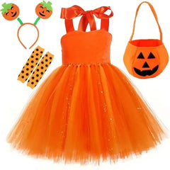 Girls Pumpkin Witch Costume – Halloween Tutu Dress Set