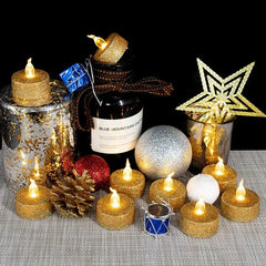 Gold or Silver Glitter LED Flameless Tealight Candles – 3/6/12pcs Set