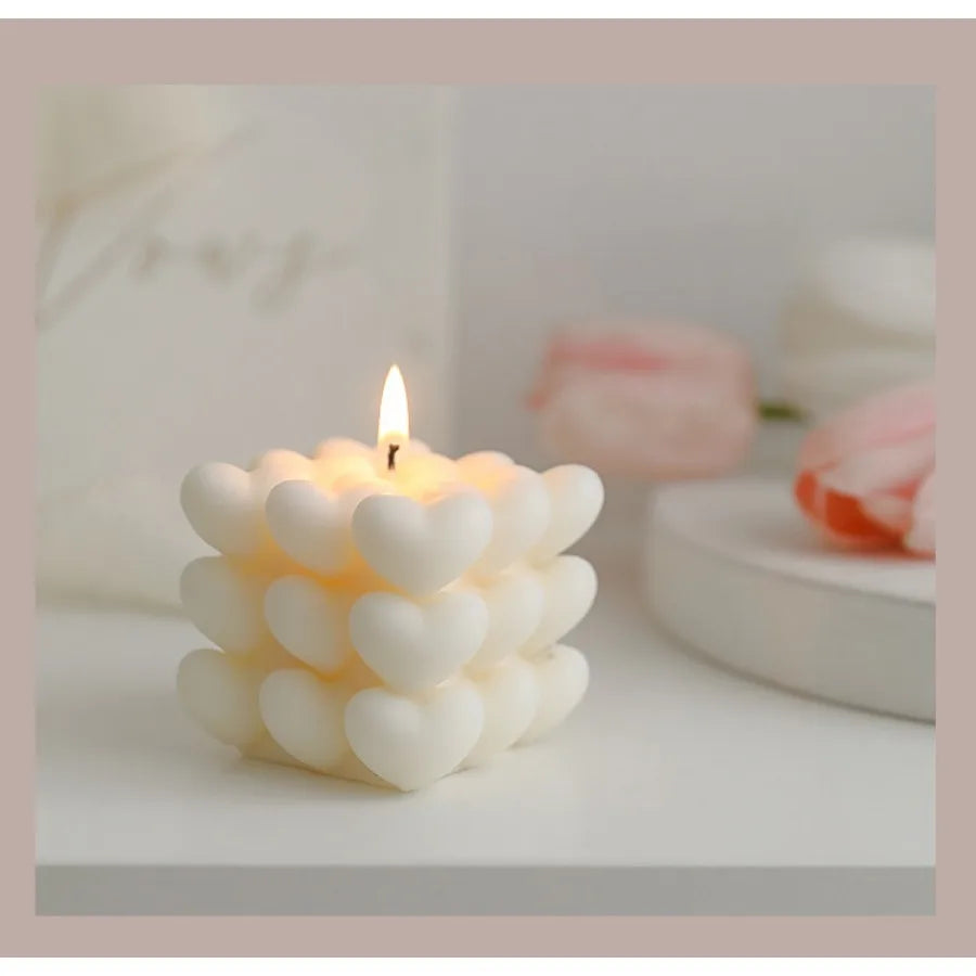 Pastel Heart Cube Soy Wax Candle – Sculptural Decor & Gift - candletown.net