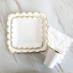 White & Gold Disposable Tableware Set