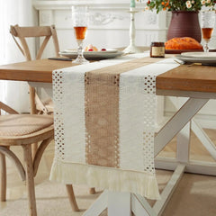 Boho Farmhouse Linen Table Runner with Tassels - candletown.net