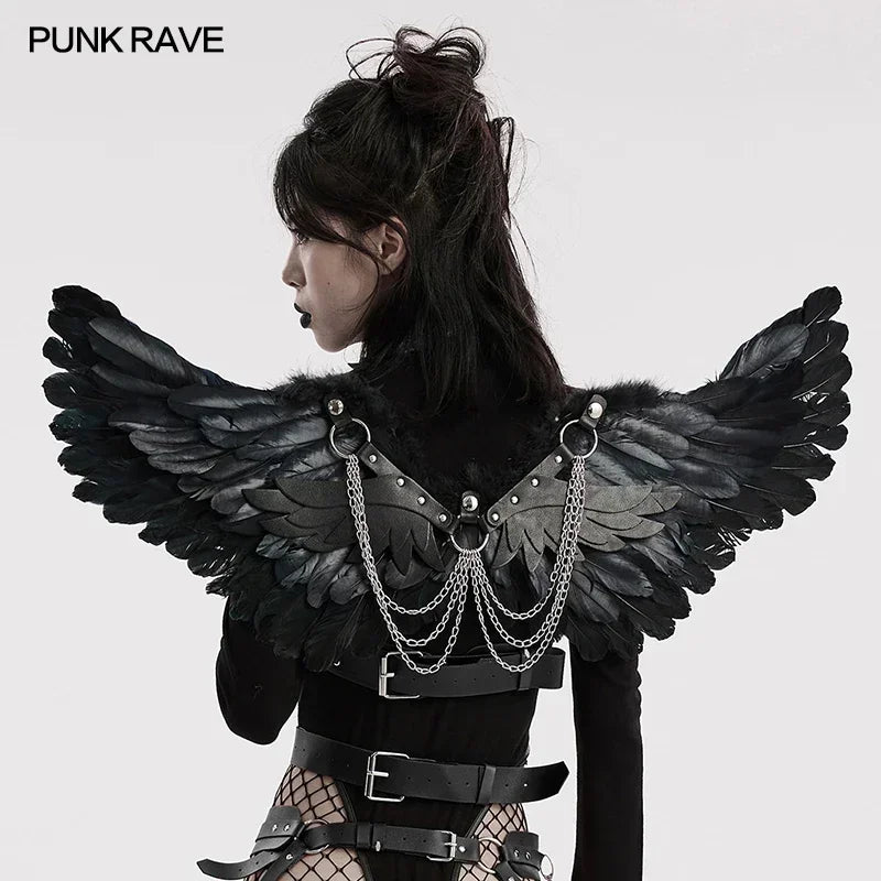 Punk Feather Wing Harness with Chains – Halloween & Party Accessory - candletown.net