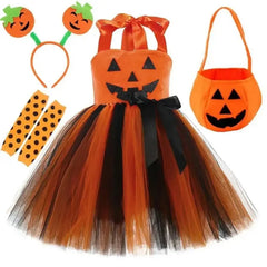 Girls Pumpkin Witch Costume – Halloween Tutu Dress Set