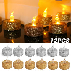 Gold or Silver Glitter LED Flameless Tealight Candles – 3/6/12pcs Set