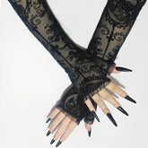 Skeleton Cross Lace Fingerless Gloves – Halloween Cosplay Accessory - candletown.net