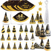 6pcs Black & Gold 2026 New Year Paper Cone Hats