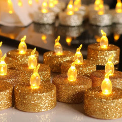 Gold or Silver Glitter LED Flameless Tealight Candles – 3/6/12pcs Set
