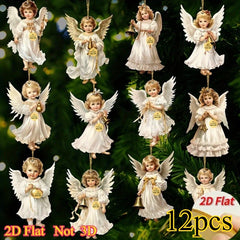 12pcs Vintage Christmas Angel Wooden Pendants