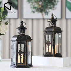 Vintage Nordic Candle Holder Lantern - Black Iron Hanging Lantern - candletown.net
