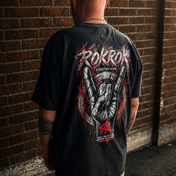 ROKROK Acid Washed T-Shirt, Asphalt & Black