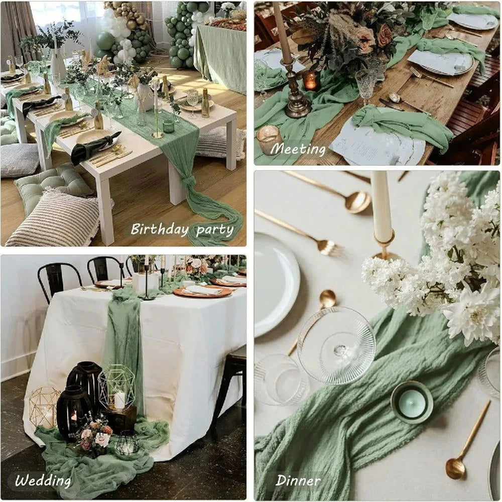 10Pcs Cheesecloth Table Runner Boho Gauze Table Runner 40x270cm Romantic Table Runner for Wedding Bridal Shower Birthday Party - candletown.net