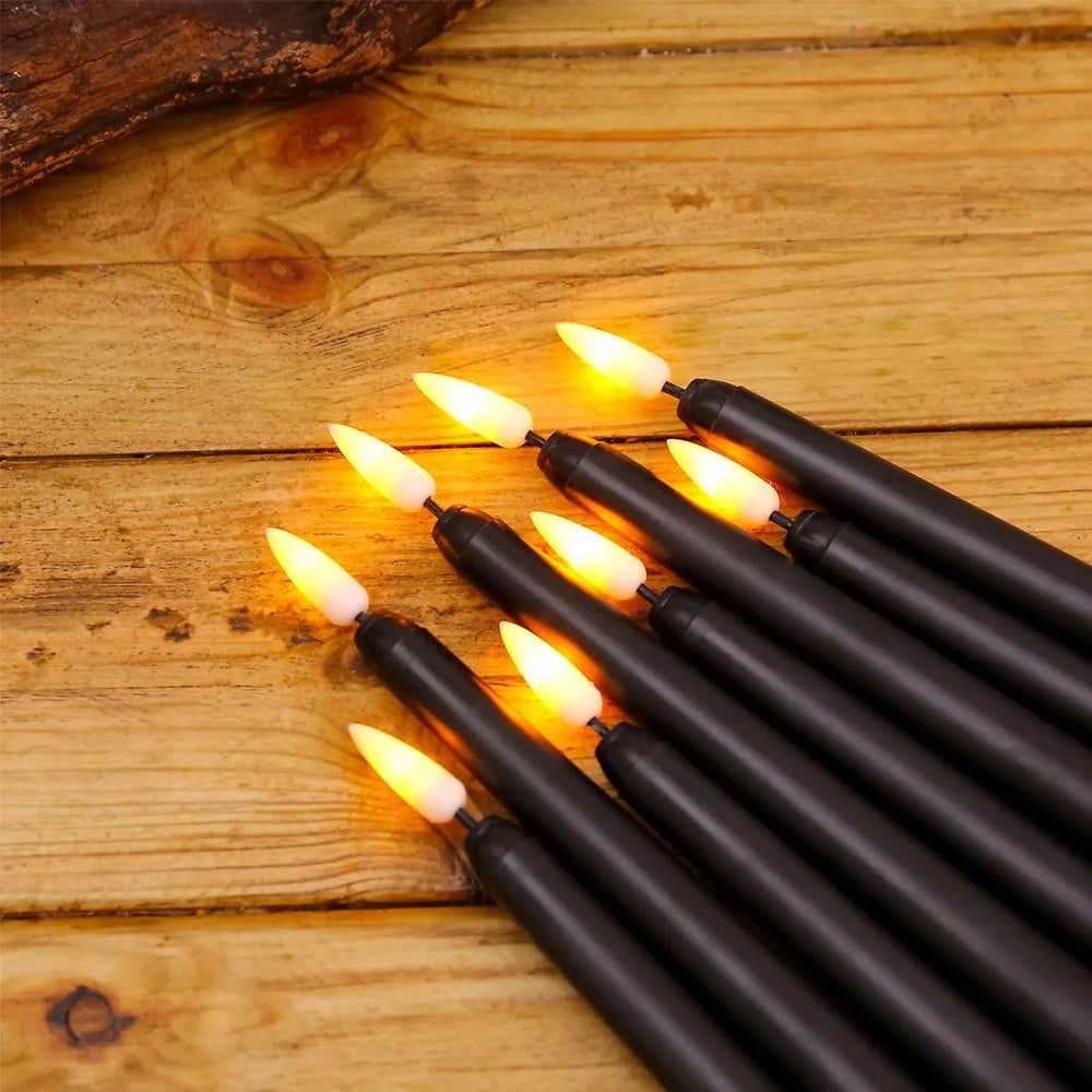 Halloween LED Black Taper Candles With Remote Control - 6 or 12 Pieces, Flameless Electronic 28cm/11 inch Window Candlesticks - candletown.net