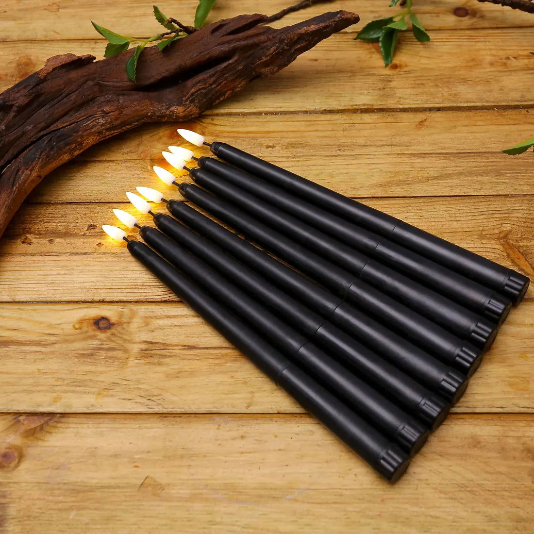 Halloween LED Black Taper Candles With Remote Control - 6 or 12 Pieces, Flameless Electronic 28cm/11 inch Window Candlesticks - candletown.net