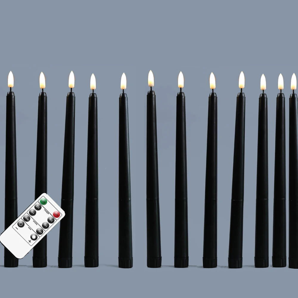 Halloween LED Black Taper Candles With Remote Control - 6 or 12 Pieces, Flameless Electronic 28cm/11 inch Window Candlesticks - candletown.net