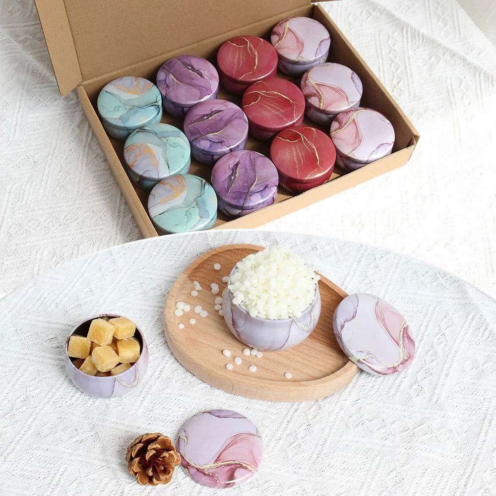 12-Piece Marble Pattern Candle Tins - Perfect for DIY Candle Making & Storage - candletown.net