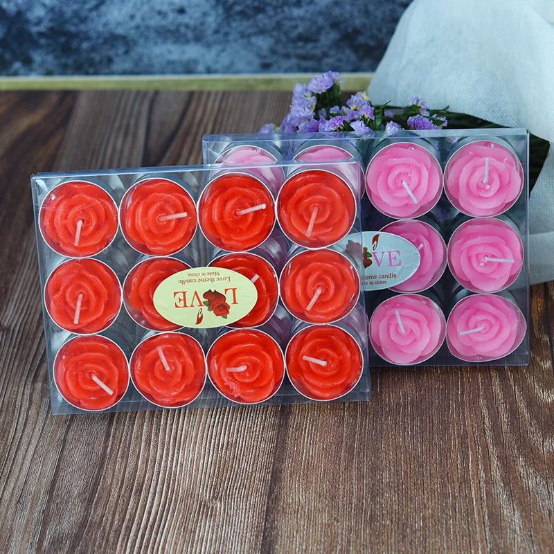 12Pcs Red Rose Shape Tea Light Candles - Elegant & Smokeless Decor for Weddings and Parties - candletown.net