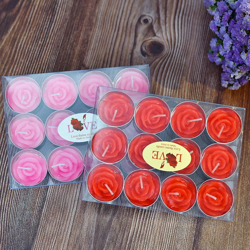12Pcs Red Rose Shape Tea Light Candles - Elegant & Smokeless Decor for Weddings and Parties - candletown.net
