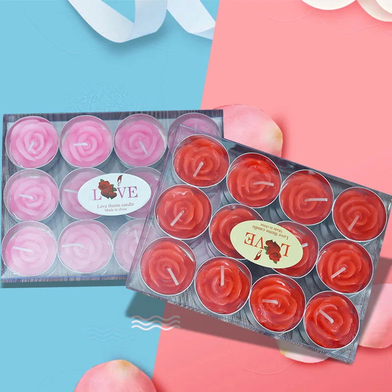 12Pcs Red Rose Shape Tea Light Candles - Elegant & Smokeless Decor for Weddings and Parties - candletown.net
