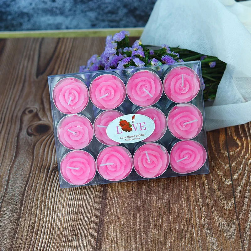 12Pcs Red Rose Shape Tea Light Candles - Elegant & Smokeless Decor for Weddings and Parties - candletown.net