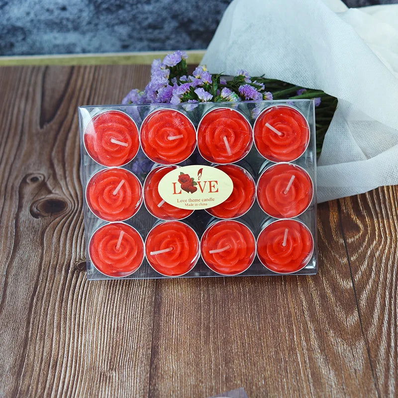 12Pcs Red Rose Shape Tea Light Candles - Elegant & Smokeless Decor for Weddings and Parties - candletown.net