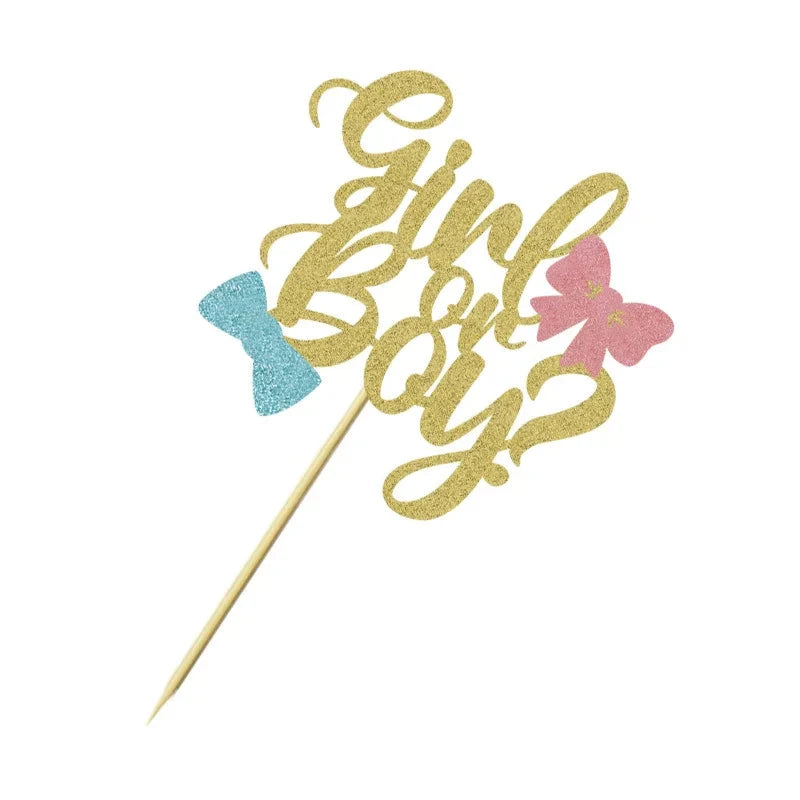 1Pc Boy or Girl Cake Topper Glitter Pink or Blue Gender Reveal Cake Decorations for Baby Shower Theme Birthday Party Decoration - candletown.net