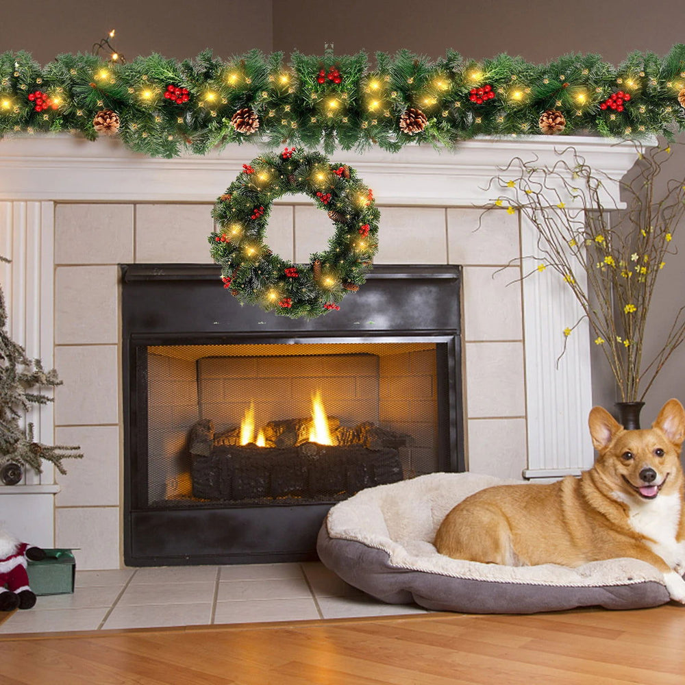 2.7m LED Christmas Garland with Pinecones - Festive Staircase & Fireplace Decor - candletown.net