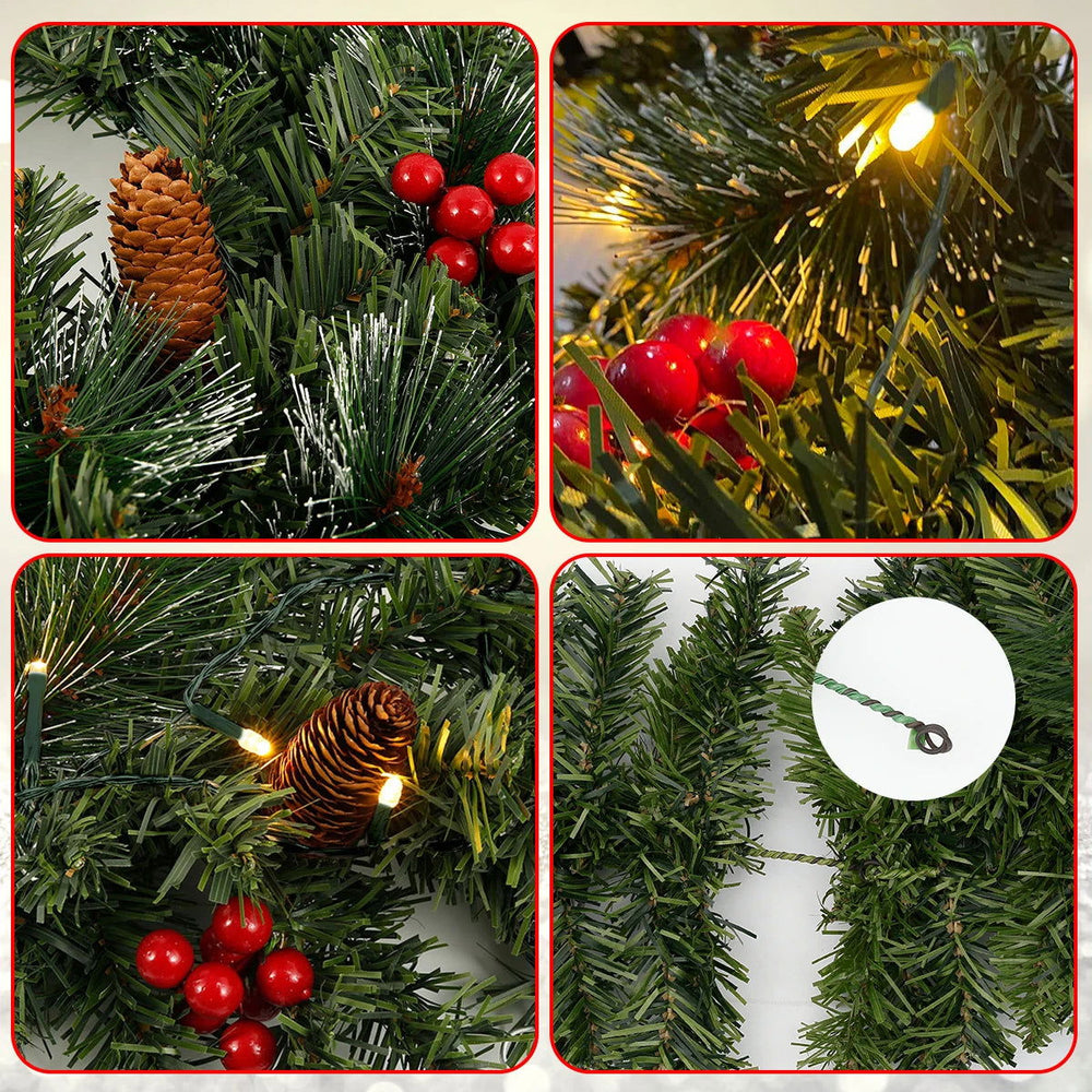 2.7m LED Christmas Garland with Pinecones - Festive Staircase & Fireplace Decor - candletown.net