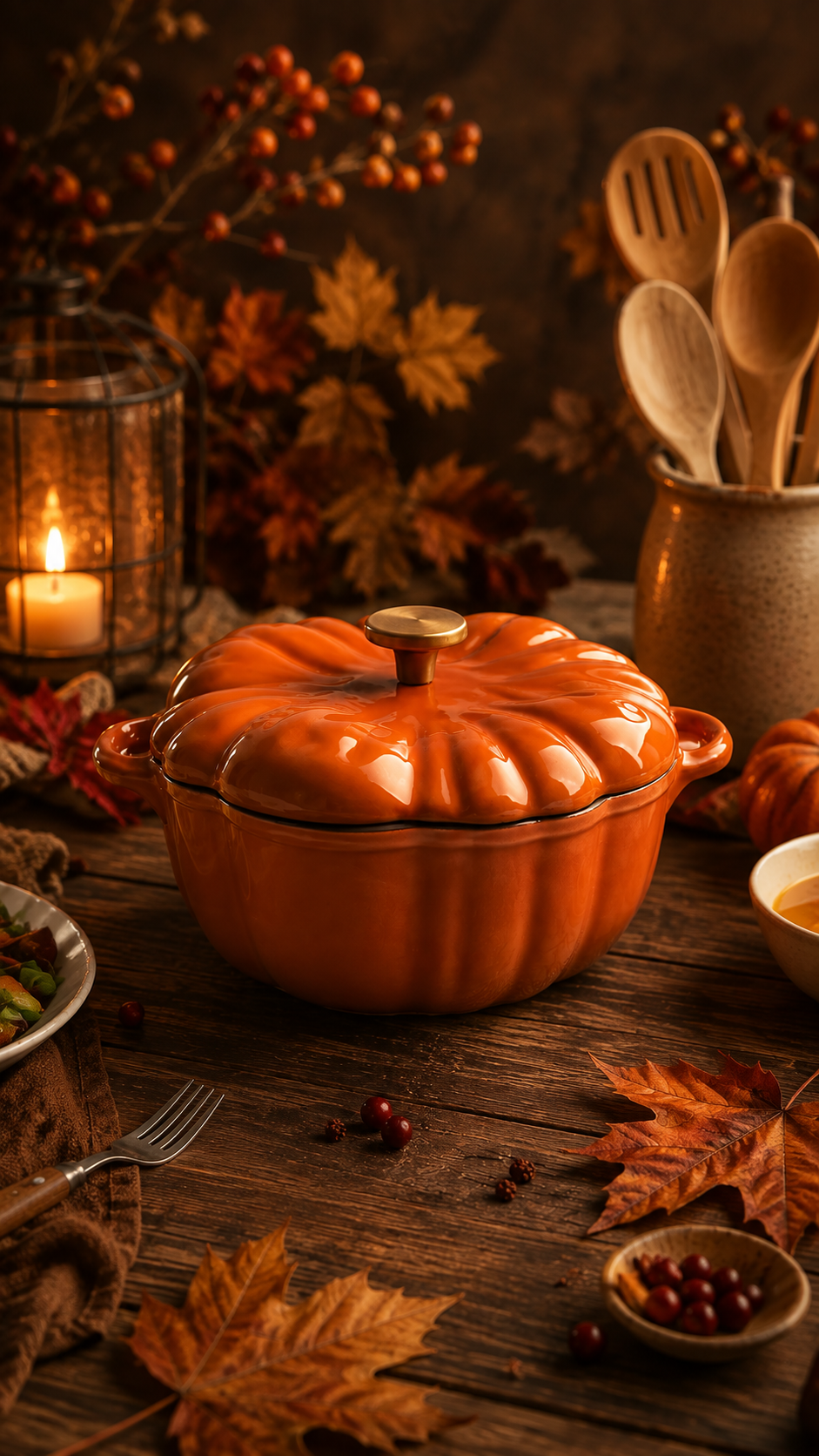Pumpkin Cast Iron Dutch Oven with Lid – 16 cm Enamel Cooking Pot - candletown.net
