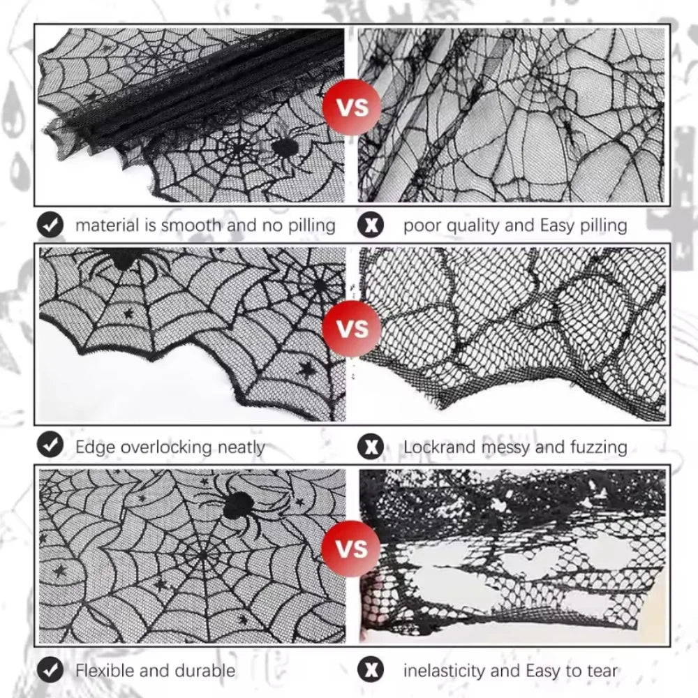Black Lace Spider Web Halloween Table Runner - candletown.net