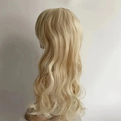 Light Golden Long Curly Wig with Bangs – Heat-Resistant Cosplay Wig for Halloween & Parties