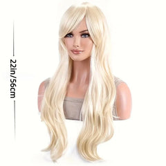 Light Golden Long Curly Wig with Bangs – Heat-Resistant Cosplay Wig for Halloween & Parties