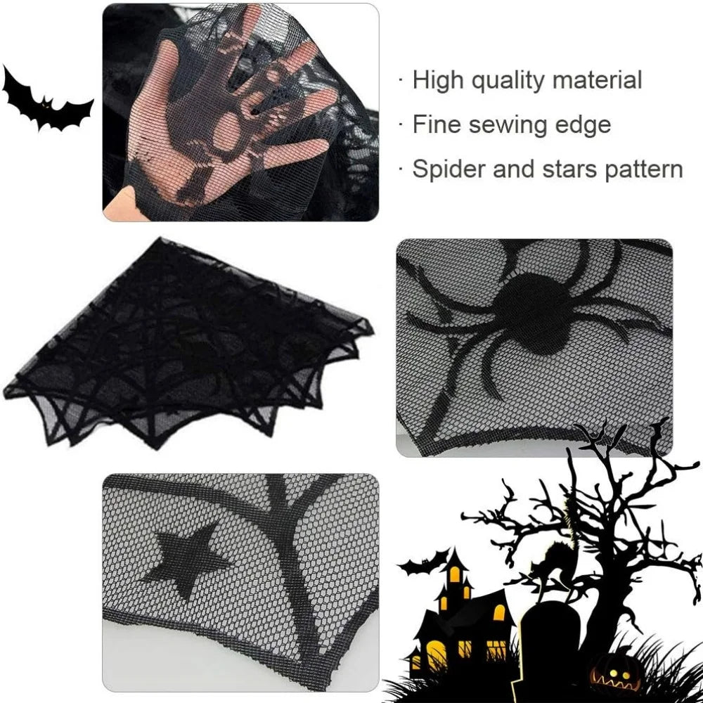 Black Lace Spider Web Halloween Table Runner - candletown.net