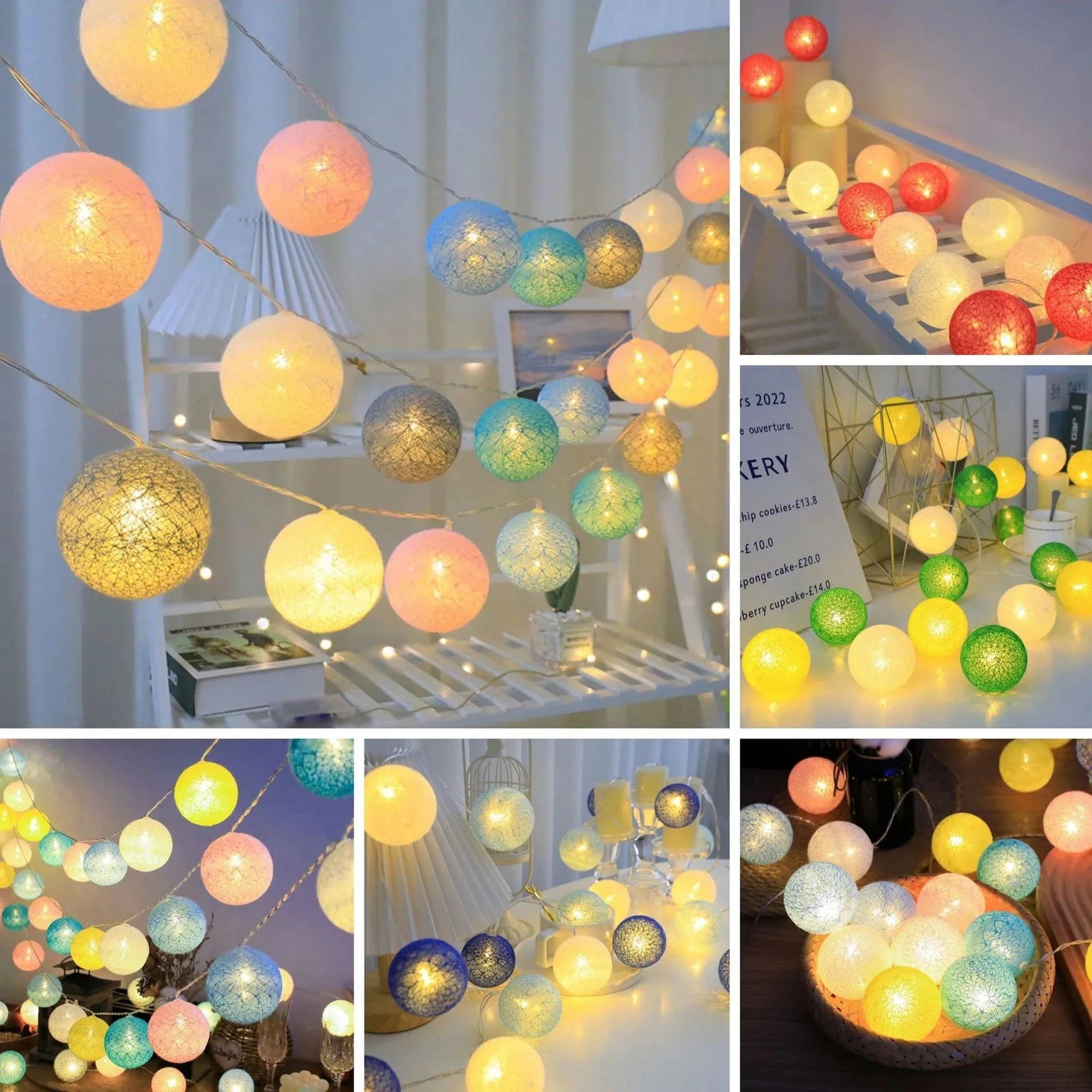 Battery Colorfull Cotton Garland 4cm LED Balls Christmas String Holiday Lights for Home Decoration Wedding Fairy Bedroom Decor - candletown.net
