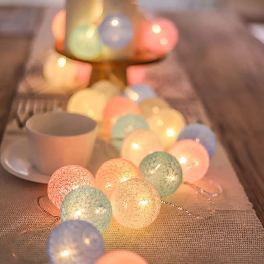 Battery Colorfull Cotton Garland 4cm LED Balls Christmas String Holiday Lights for Home Decoration Wedding Fairy Bedroom Decor - candletown.net