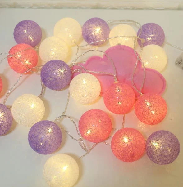 Battery Colorfull Cotton Garland 4cm LED Balls Christmas String Holiday Lights for Home Decoration Wedding Fairy Bedroom Decor - candletown.net